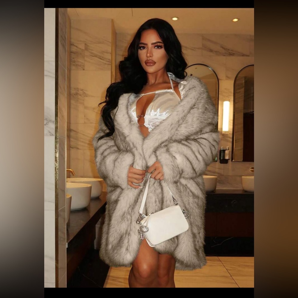 Khaki faux fur coat